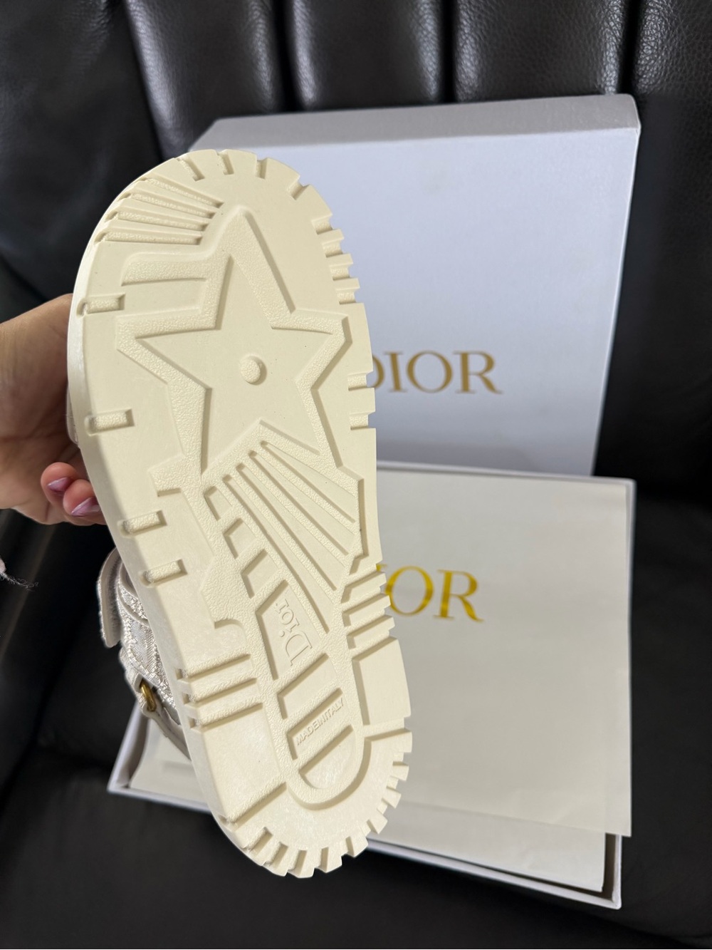 Dior Cream Logo Canvas Adjustable Strap Sandals with Gold DIOR Hardware - Picture 3 of 3
